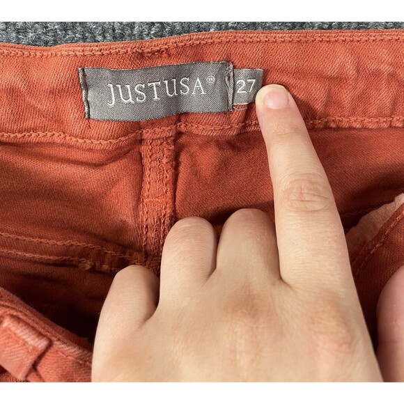 Just Black Jeans Womens Size 27 Orange Mid Rise Straight Leg Stretch Raw Hem USA - Picture 4 of 8